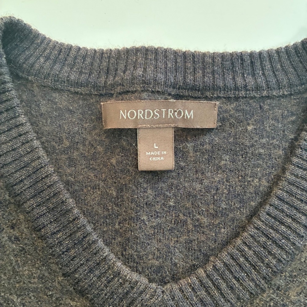 Merino Wool Nordstrom Cotton V-Neck Sweater Dark Brown Heather L - Picture 5 of 7